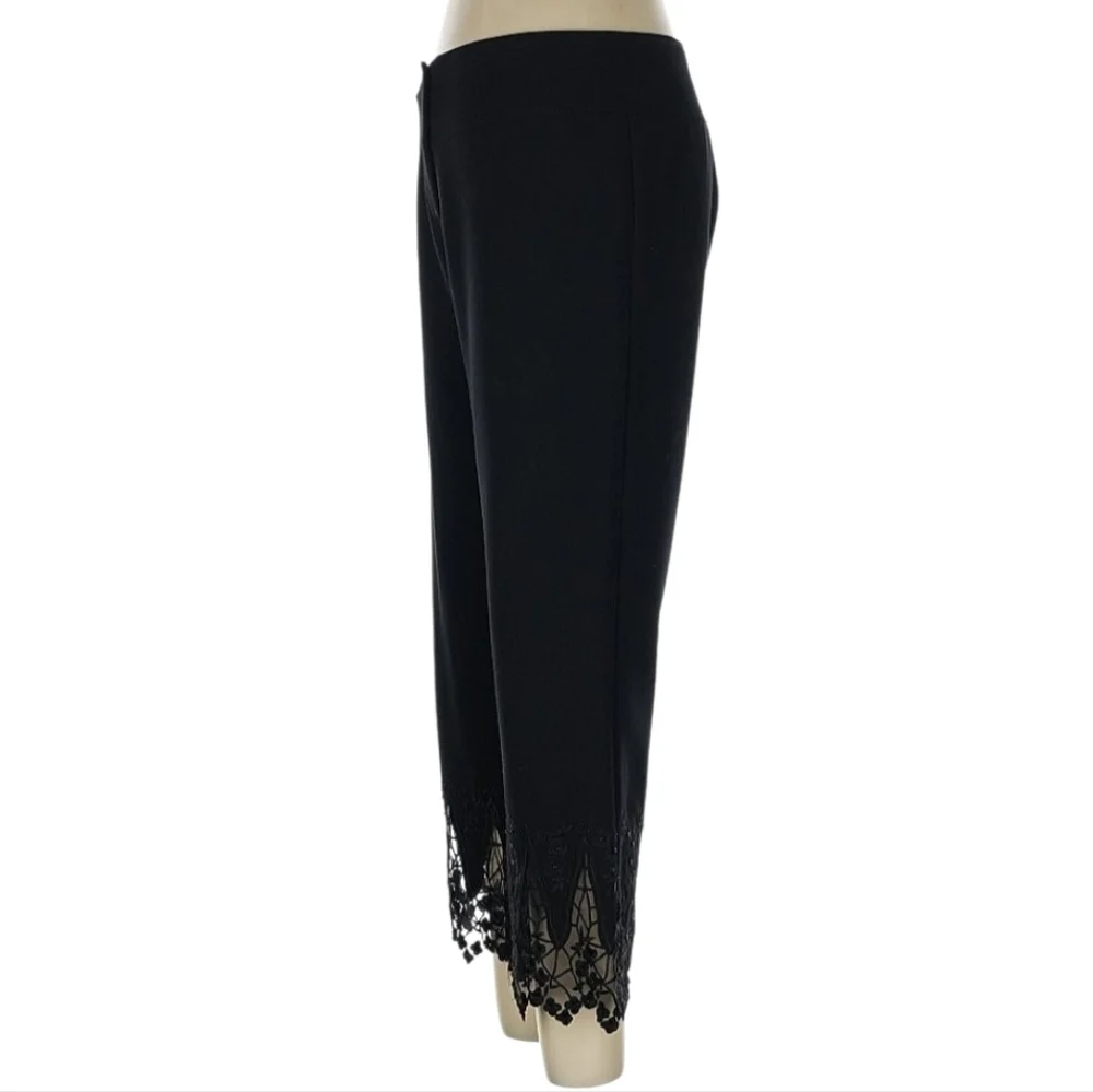 Joseph Ribkoff Black Cropped Pants with Lace Detail - Picture 4 of 6